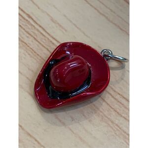 Red Western Hat Sterling Silver Enamel Jewelry Charm #cowgirl #cowboy #vintage